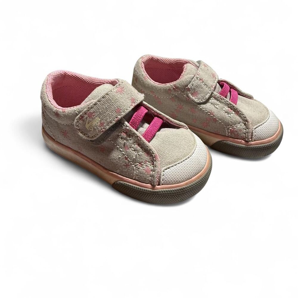 See Kai Run "Kristin" Gray Canvas Pink Star Velcro Toddler Sneakers